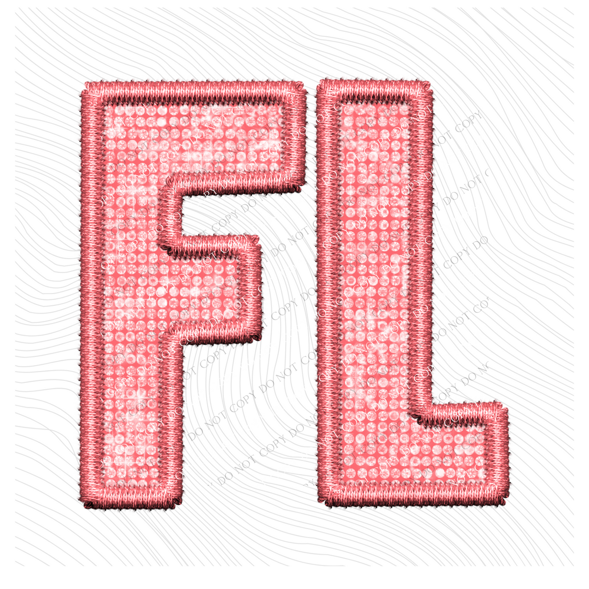 FL Florida Faux Embroidery Diamonds Bling in Sunset Coral Digital Design, PNG