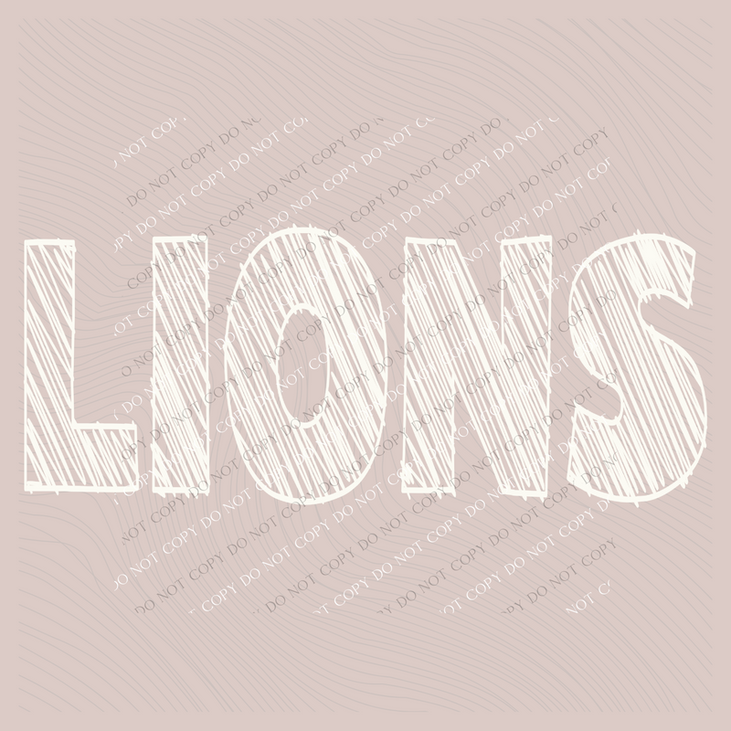 Lions Scribble in Cream White Digital Design, PNG