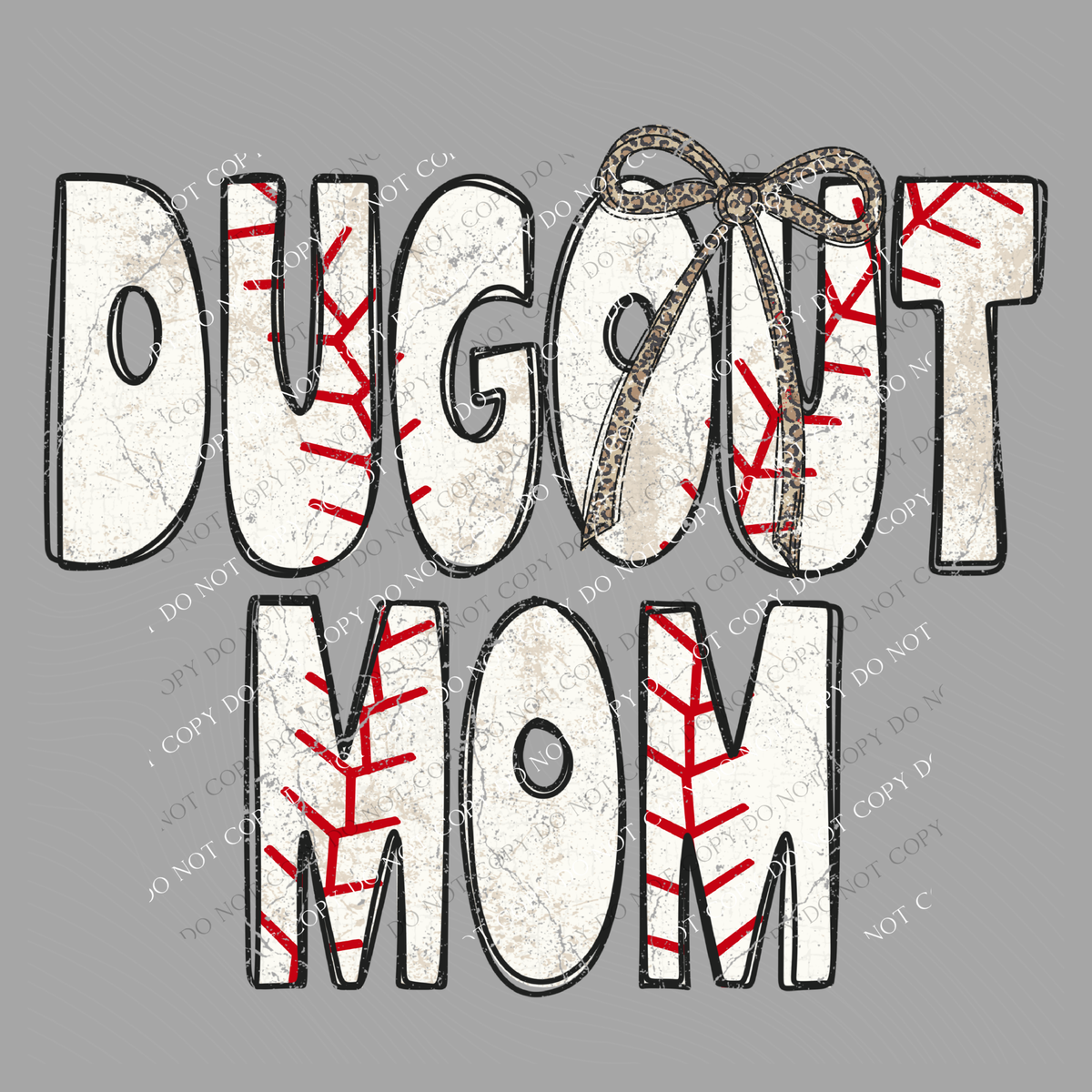Dugout Mom Baseball Stitch Leopard Bow Doodle Distressed Digital Design, PNG