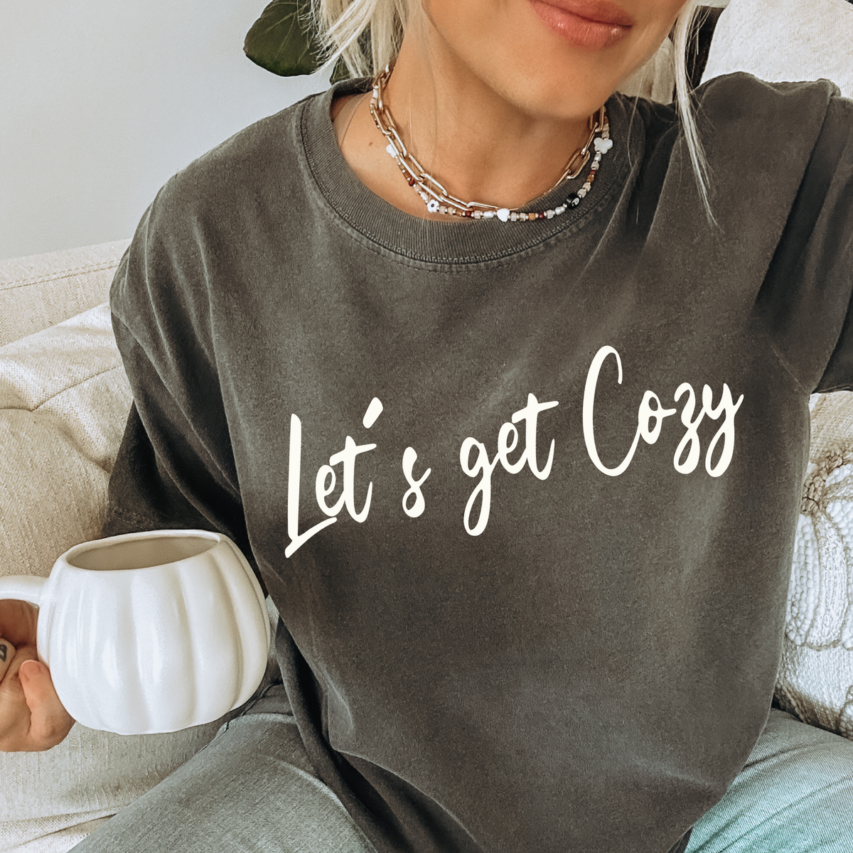 Let’s get Cozy Script in Cream Digital Download, PNG