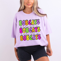 Bobcats Bubble Dot Stacked Script Distressed in Neons Digital Design, PNG