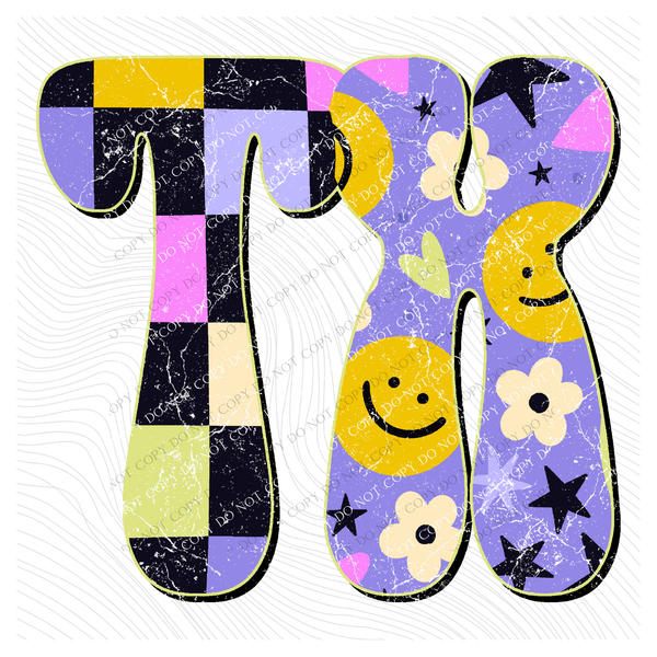 TX Texas Groovy Happy Neon Checkers Digital Design, PNG