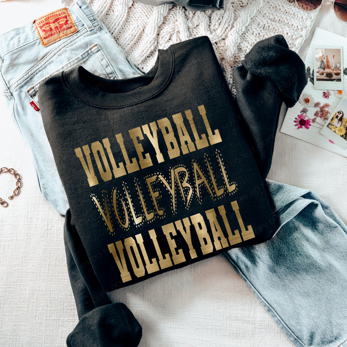 Volleyball Varsity Polka Dot Texture Foil Gold Digital Design, PNG