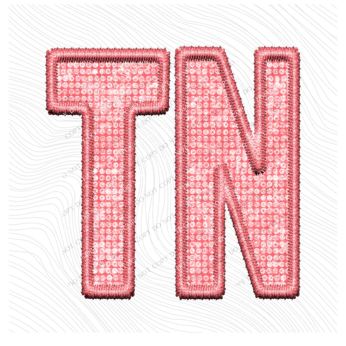 TN Tennessee Faux Embroidery Diamonds Bling in Sunset Coral Digital Design, PNG