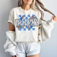 Wildcats Checkered Leopard & Sequin Star with Stitched Bolts in Blue & White Digital Design, PNG