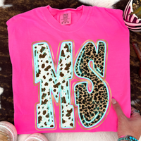 MS Mississippi Turquoise Glow Gold Foil Western Leopard & Cow Print Digital Design, PNG Only