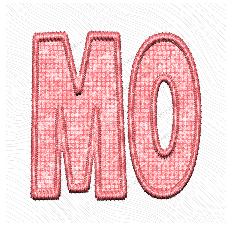 MO Missouri Faux Embroidery Diamonds Bling in Sunset Coral Digital Design, PNG