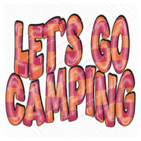 Let’s Go Camping 3D Retro Wavy Checkered in Pink & Orange Digital Design, PNG