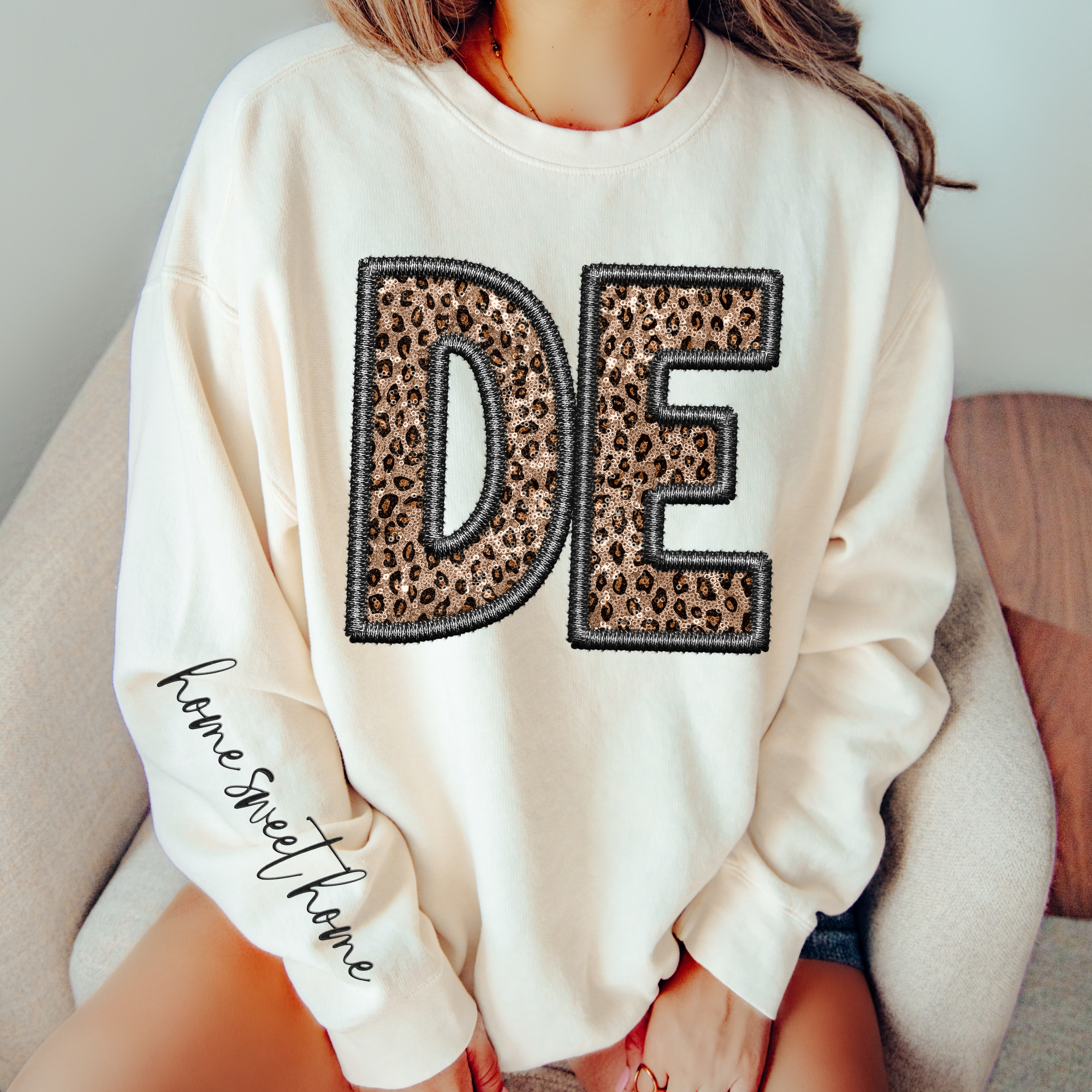 DE Delaware Embroidery Leopard Sequin with separate Home Sweet Home Sc ...