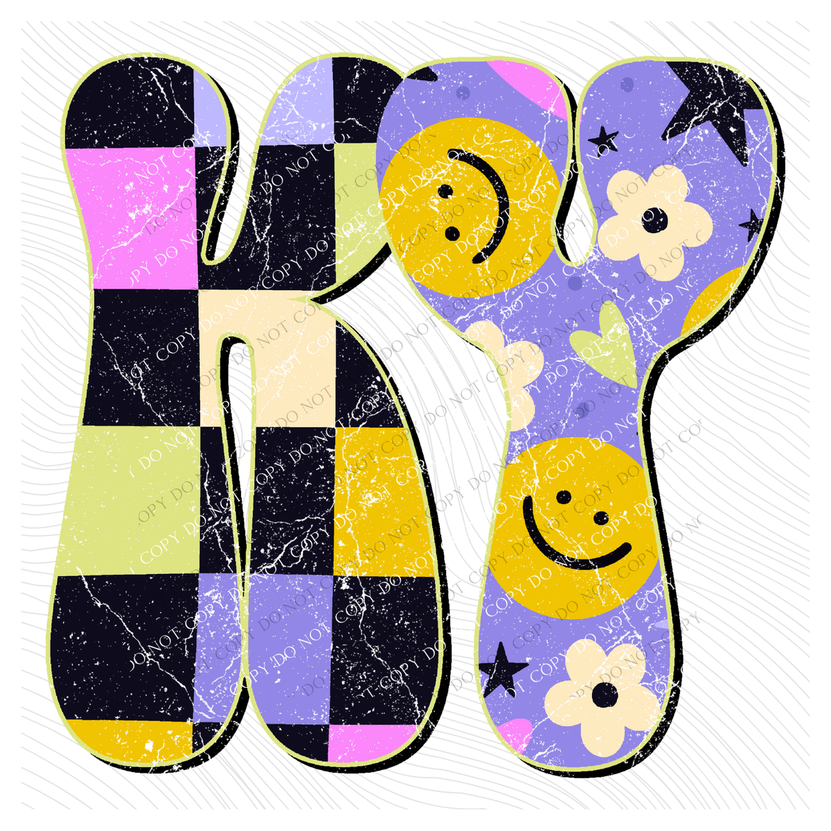 KY Kentucky Groovy Happy Neon Checkers Digital Design, PNG