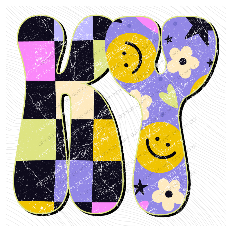KY Kentucky Groovy Happy Neon Checkers Digital Design, PNG