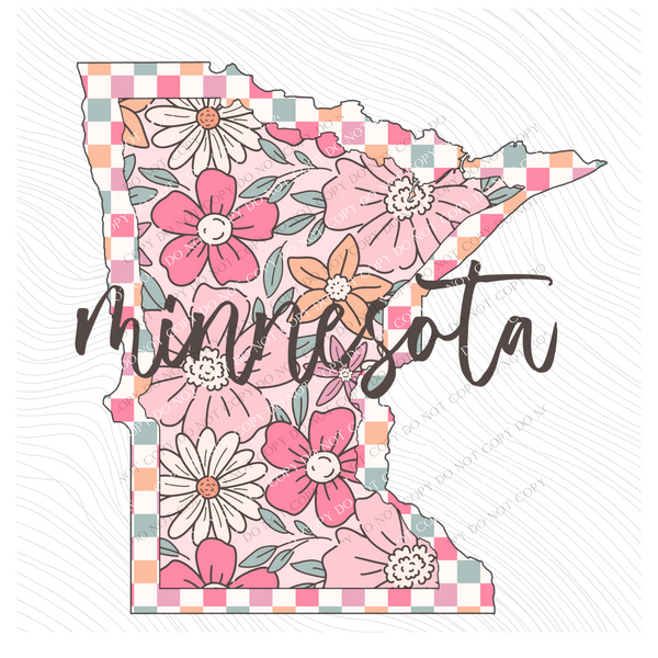 Minnesota Checkered Floral in Summery Colors Digital Design, PNG