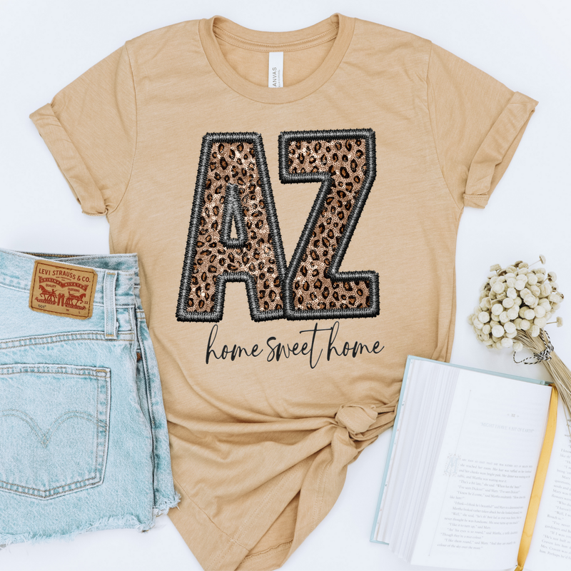 AZ Arizona Faux Embroidery Leopard Sequin with separate Home Sweet Home Script in Black,  Digital Design, PNG