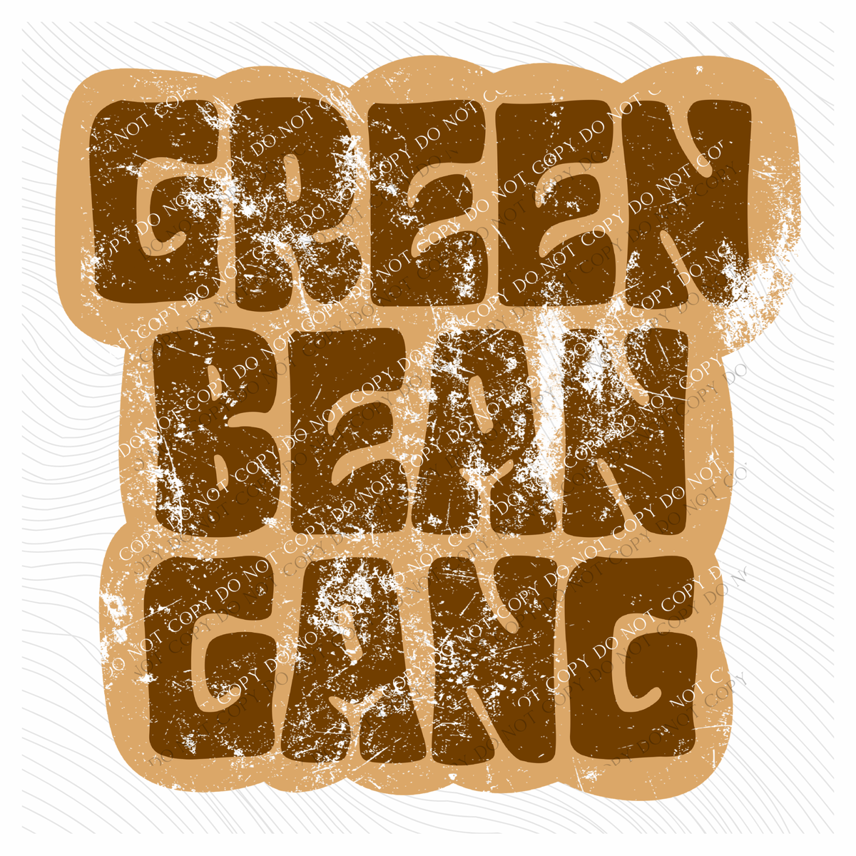 Green Bean Gang Retro Shadow Brown Distressed Digital Design, PNG