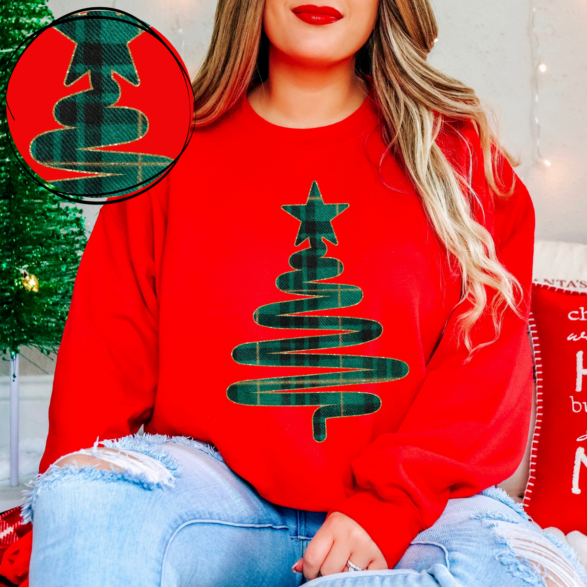 Squiggle Tree Green Plaid & Glitter Digital Download, PNG