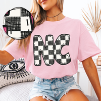NC North Carolina Bubble Stitch Distressed Checkers Black White Digital Design, PNG