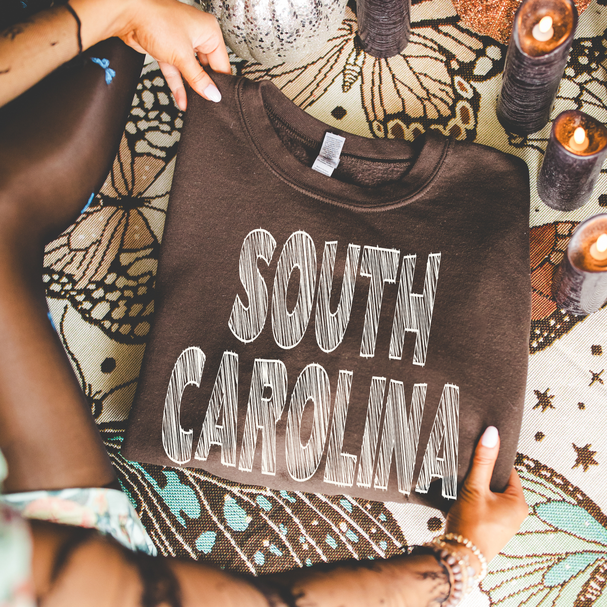 South Carolina Scribble in Cream White Digital Design, PNG