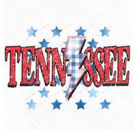 Tennessee Glitter with Foil Stars & Gingham Stitched Bolt in Red, White & Blue Patriotic Digital Design, PNG