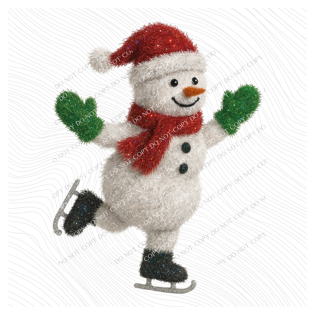 Ice Skating Snowman Faux Tinsel Christmas Digital Download, PNG