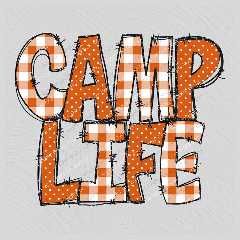Camp Life Doodle Gingham, Dots & Glitter in Rust Digital Design, PNG