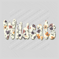 Wildcats Floral Retro Shadow Distressed Digital Design, PNG