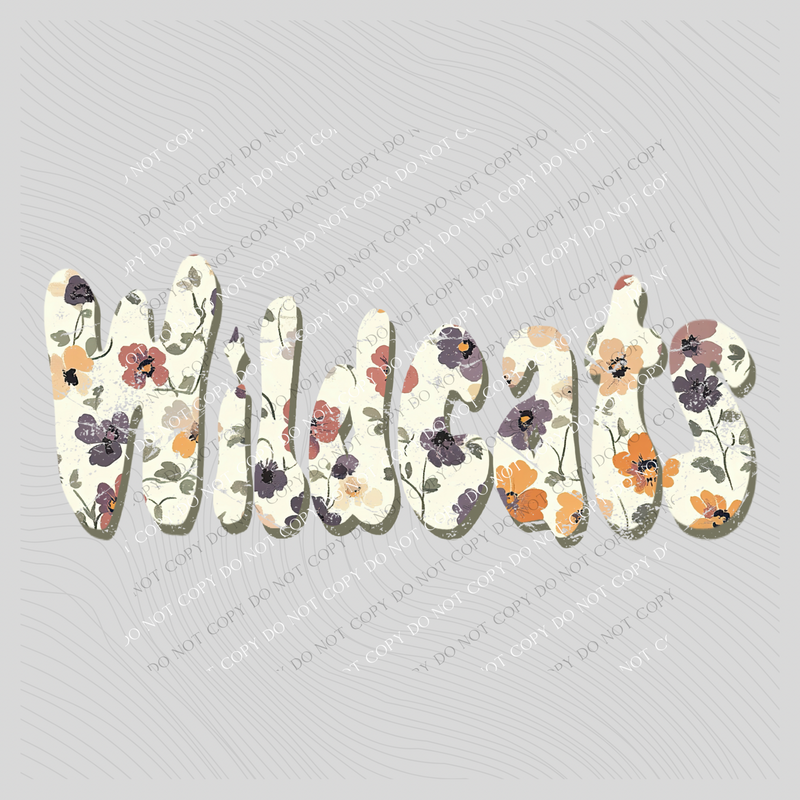 Wildcats Floral Retro Shadow Distressed Digital Design, PNG
