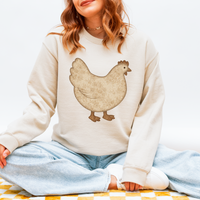 Chicken Vintage Floral Faux Patch Digital Design, PNG