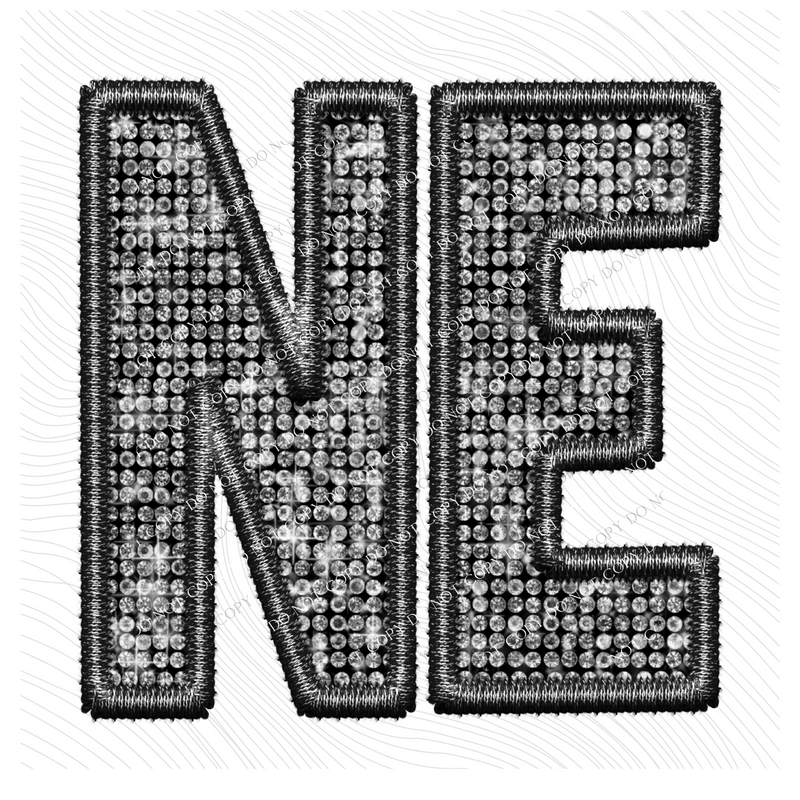 NE Nebraska Faux Embroidery Diamonds Bling in Black Digital Design, PNG