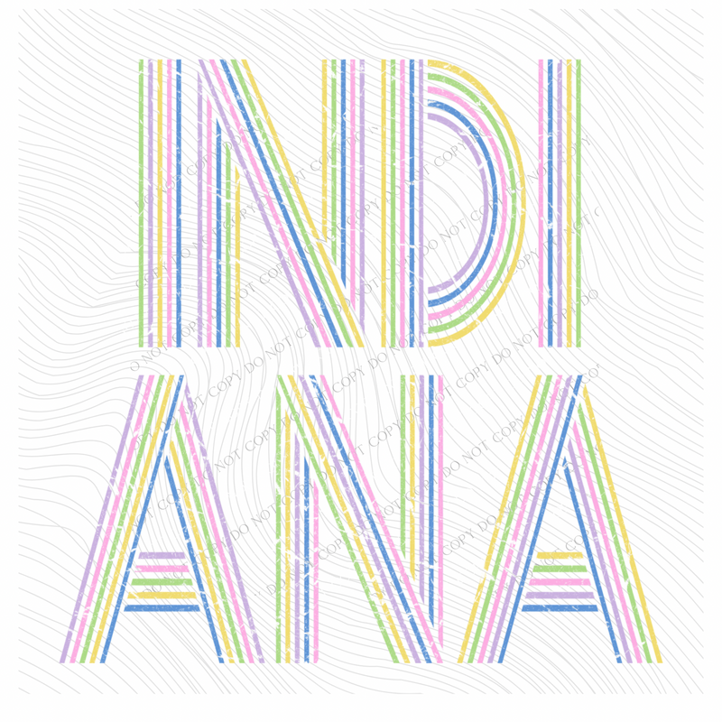 Indiana Retro Lines Distressed in Fun Pastel Colors Digital Design, PNG