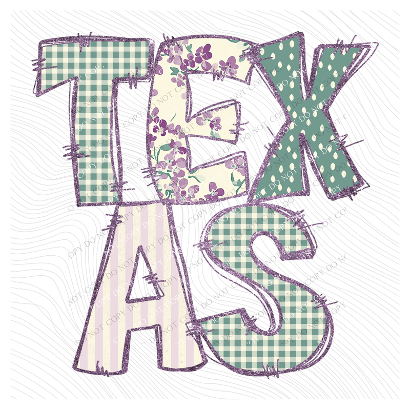 Texas Floral & Glitter Doodle Digital Design, PNG