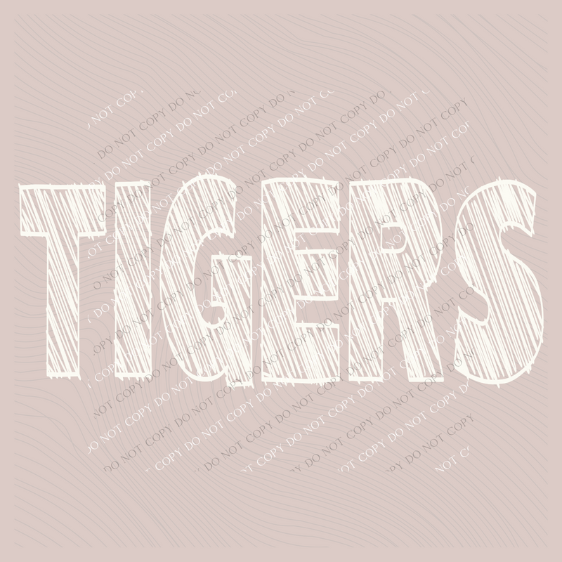 Tigers Scribble in Cream White Digital Design, PNG