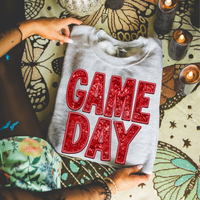 Game Day Faux Embroidery Sequin in Sport Red Digital Design, PNG