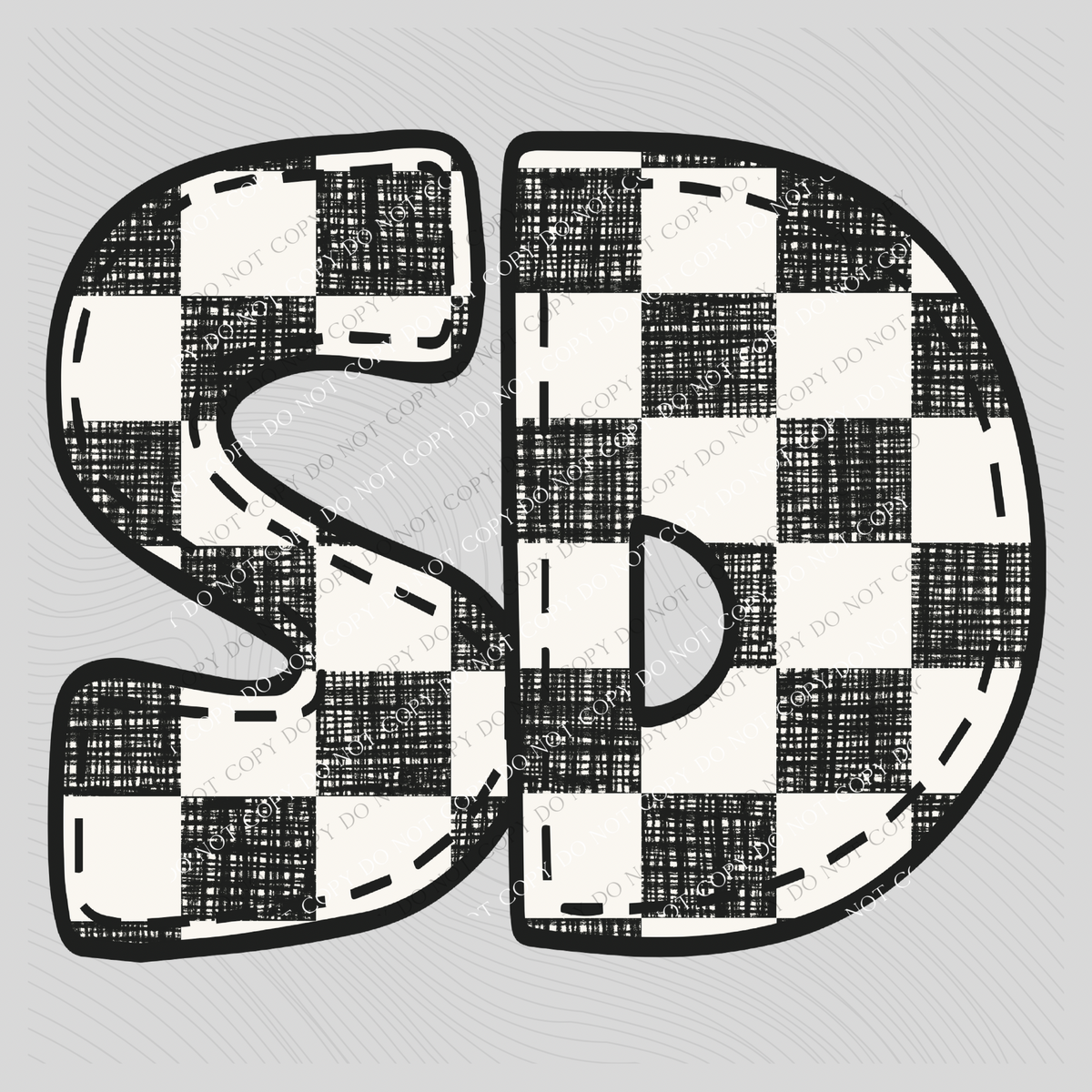 SD South Dakota Bubble Stitch Distressed Checkers Black White Digital Design, PNG