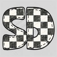 SD South Dakota Bubble Stitch Distressed Checkers Black White Digital Design, PNG