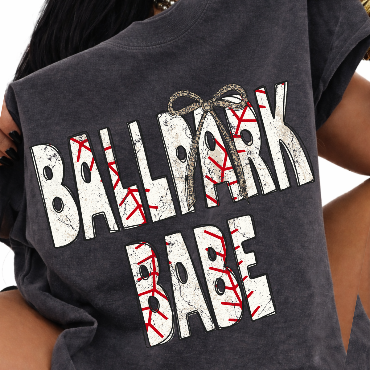 Ballpark Babe Baseball Stitch Leopard Bow Doodle Distressed Digital Design, PNG