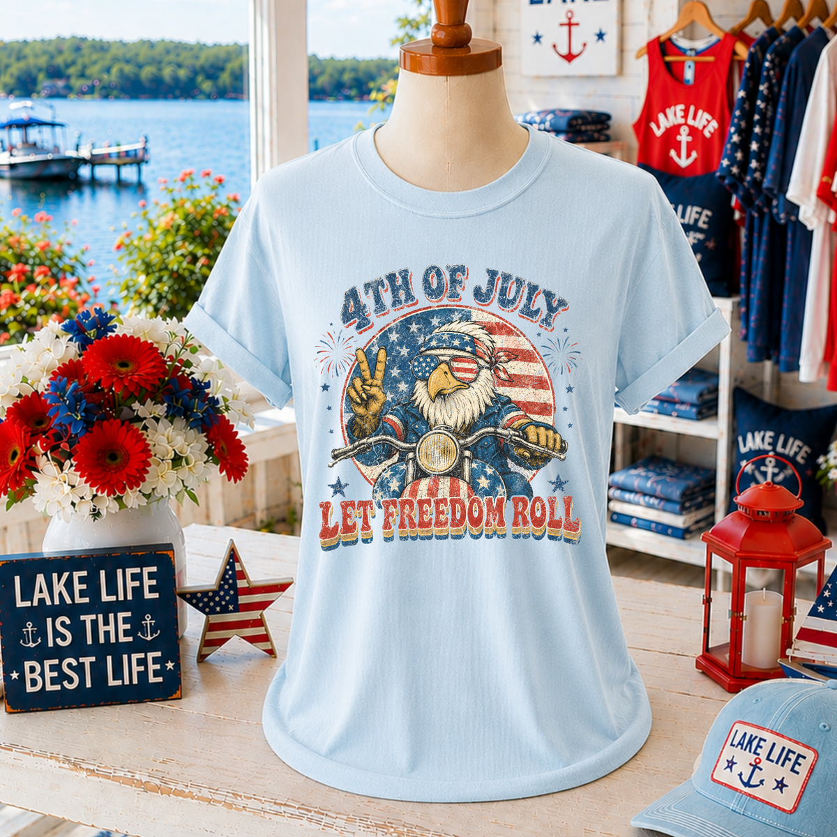 Let Freedom Roll Retro Vintage Distressed Patriotic Digital Design, PNG