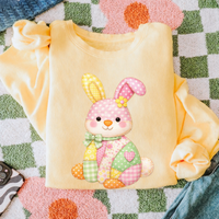 Cute Bunny Spring Tones Quilted Faux Patch Digital Design, PNG
