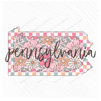 Pennsylvania Checkered Floral in Summery Colors Digital Design, PNG