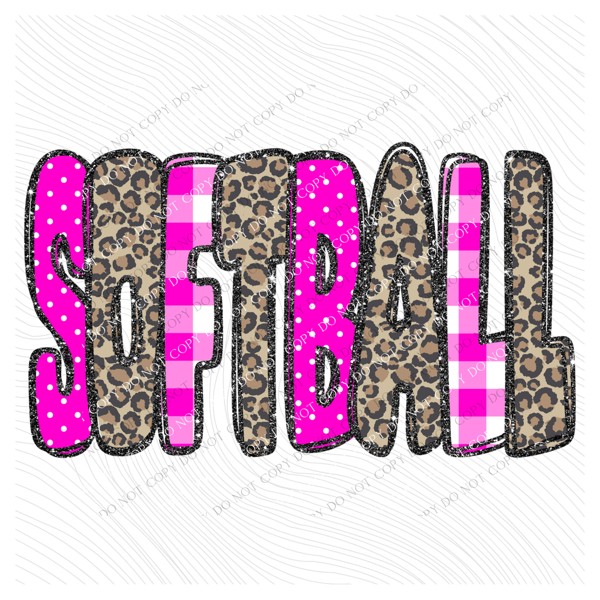Softball Leopard Glitter, Gingham & Dot in Bright Pink Digital Design, PNG