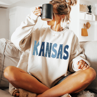 Kansas Denim Patch Stitched Digital Design, PNG