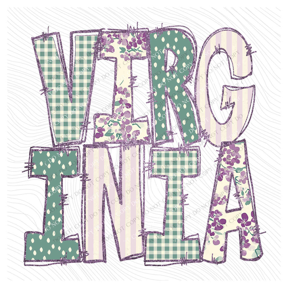 Virginia Floral & Glitter Doodle Digital Design, PNG