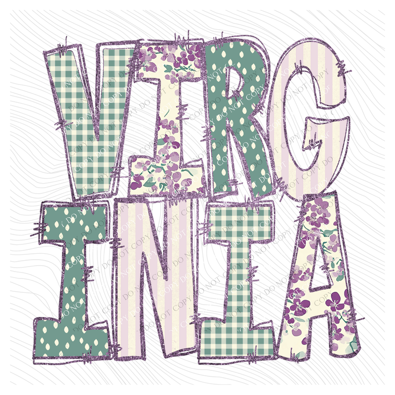 Virginia Floral & Glitter Doodle Digital Design, PNG
