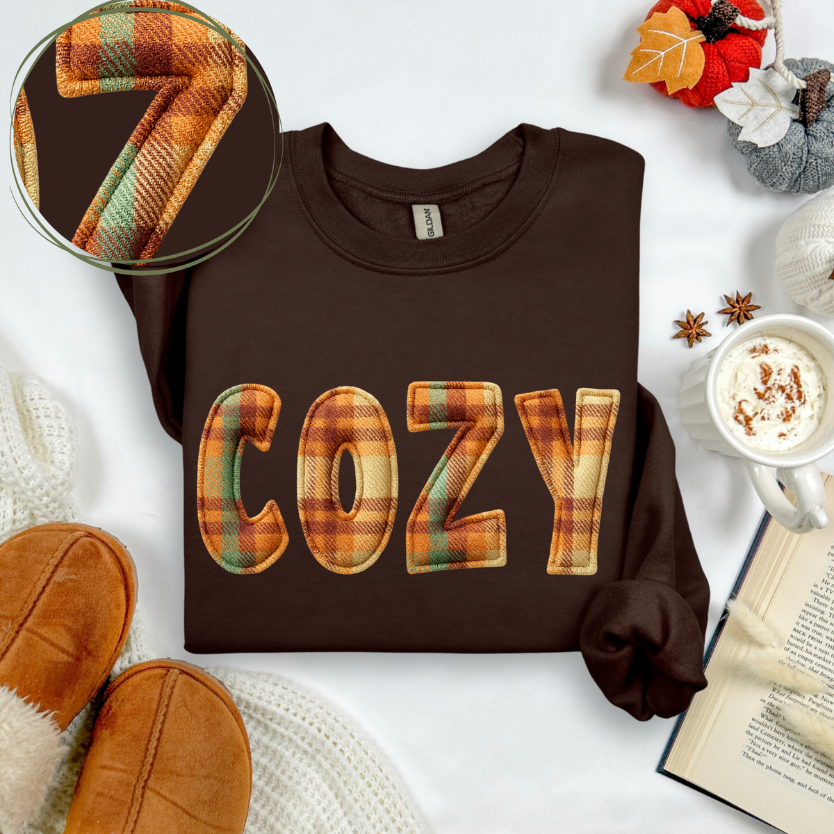 Cozy Fall Plaid 3D Faux Fabric Patch Digital Design, PNG