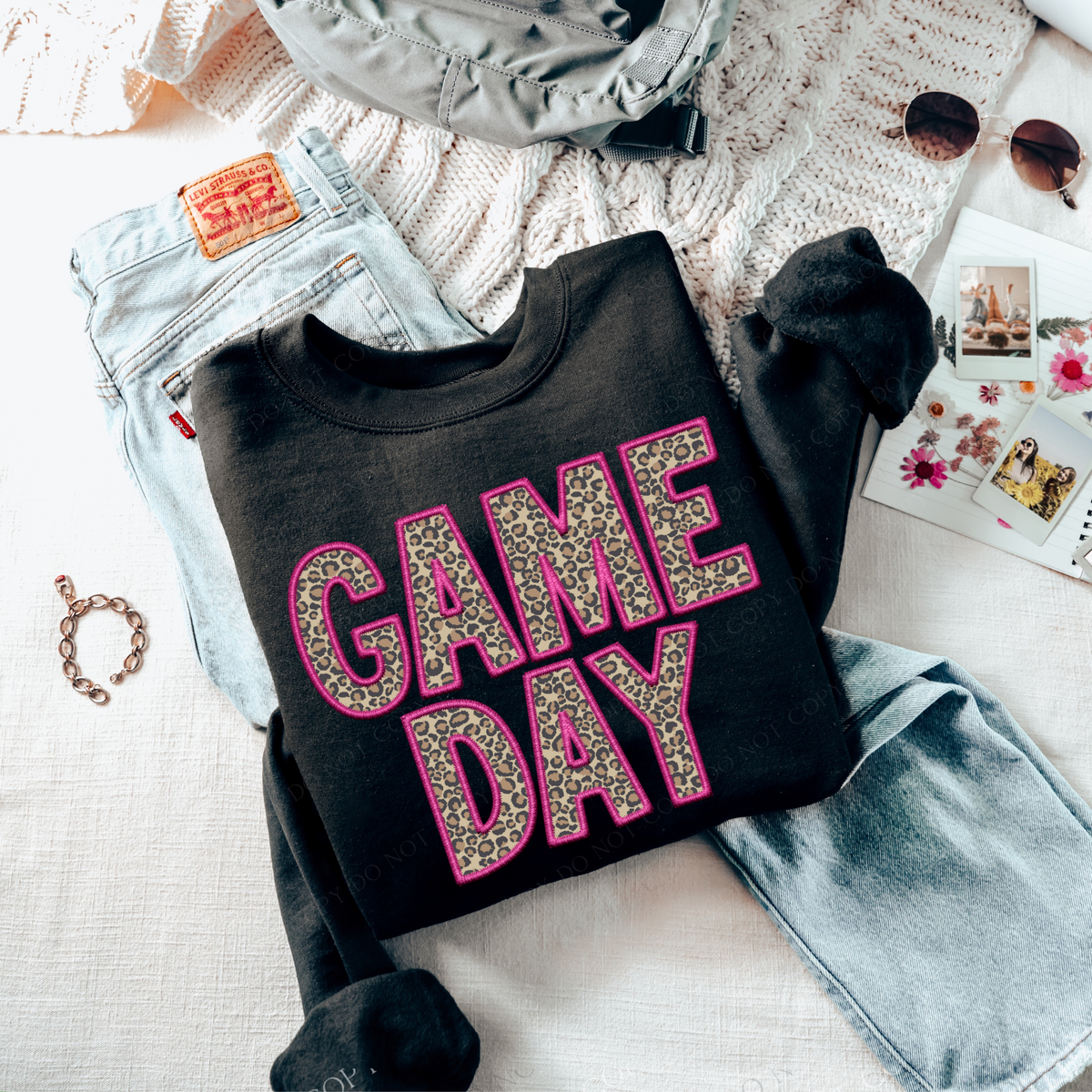 Game Day Leopard Embroidery Pink and Leopard Digital Design, PNG