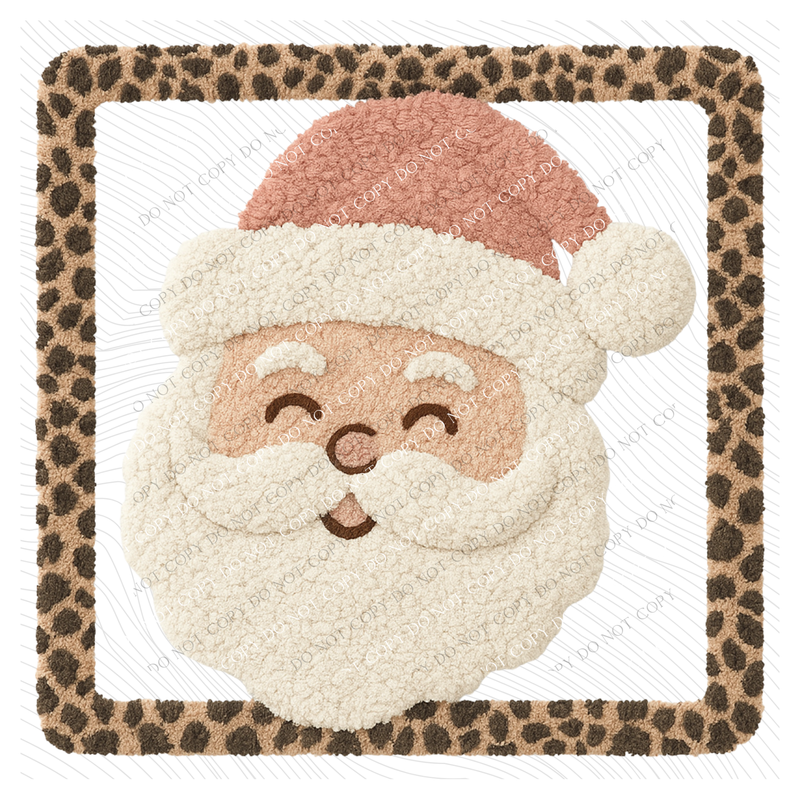Santa 3D Leopard Square Chenille Patch Style Digital Download, PNG