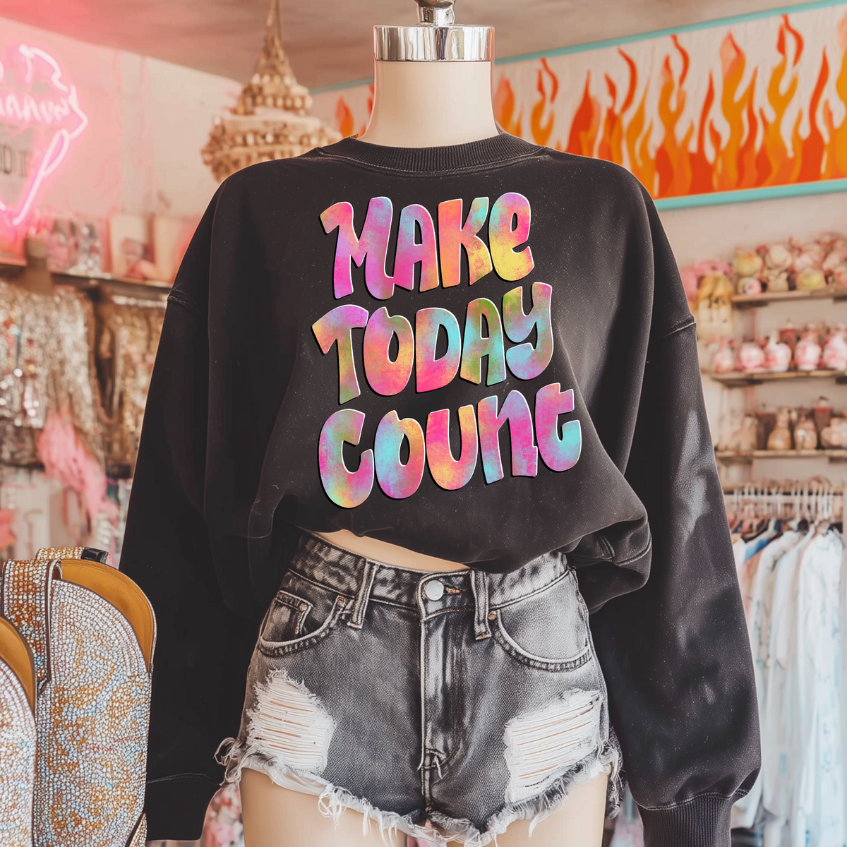 Make Today Count Retro Shadow Water Colors Digital Design, PNG