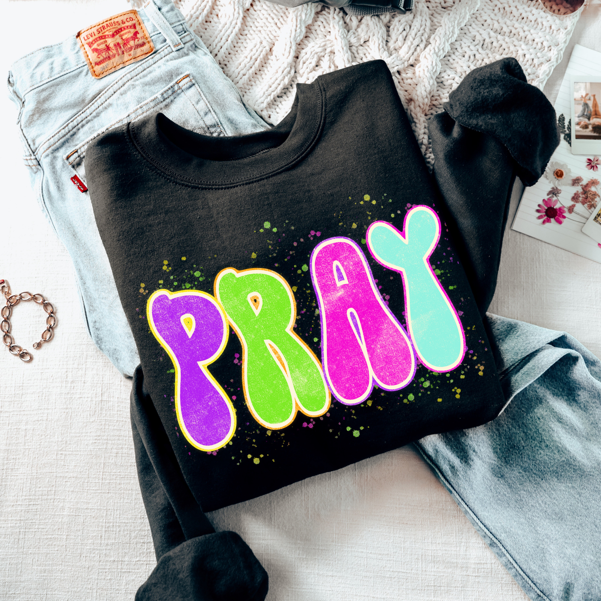 Pray Neon Chalky Splatter Digital Design, PNG