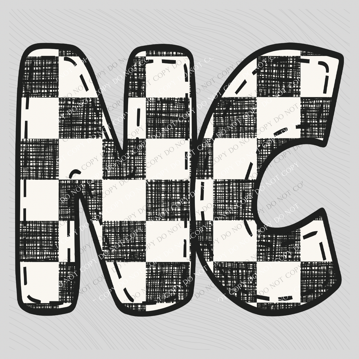 NC North Carolina Bubble Stitch Distressed Checkers Black White Digital Design, PNG