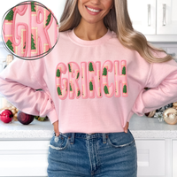 Grinch Pink 3D Embroidered Plush Christmas Digital Design, PNG