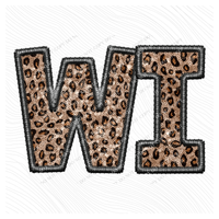 WI Wisconsin Embroidery Leopard Sequin with separate Home Sweet Home Script in Black,  Digital Design, PNG